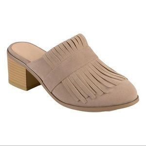 J.C. Collection Women’s Evelyn Taupe Faux Suede Fringe Mules